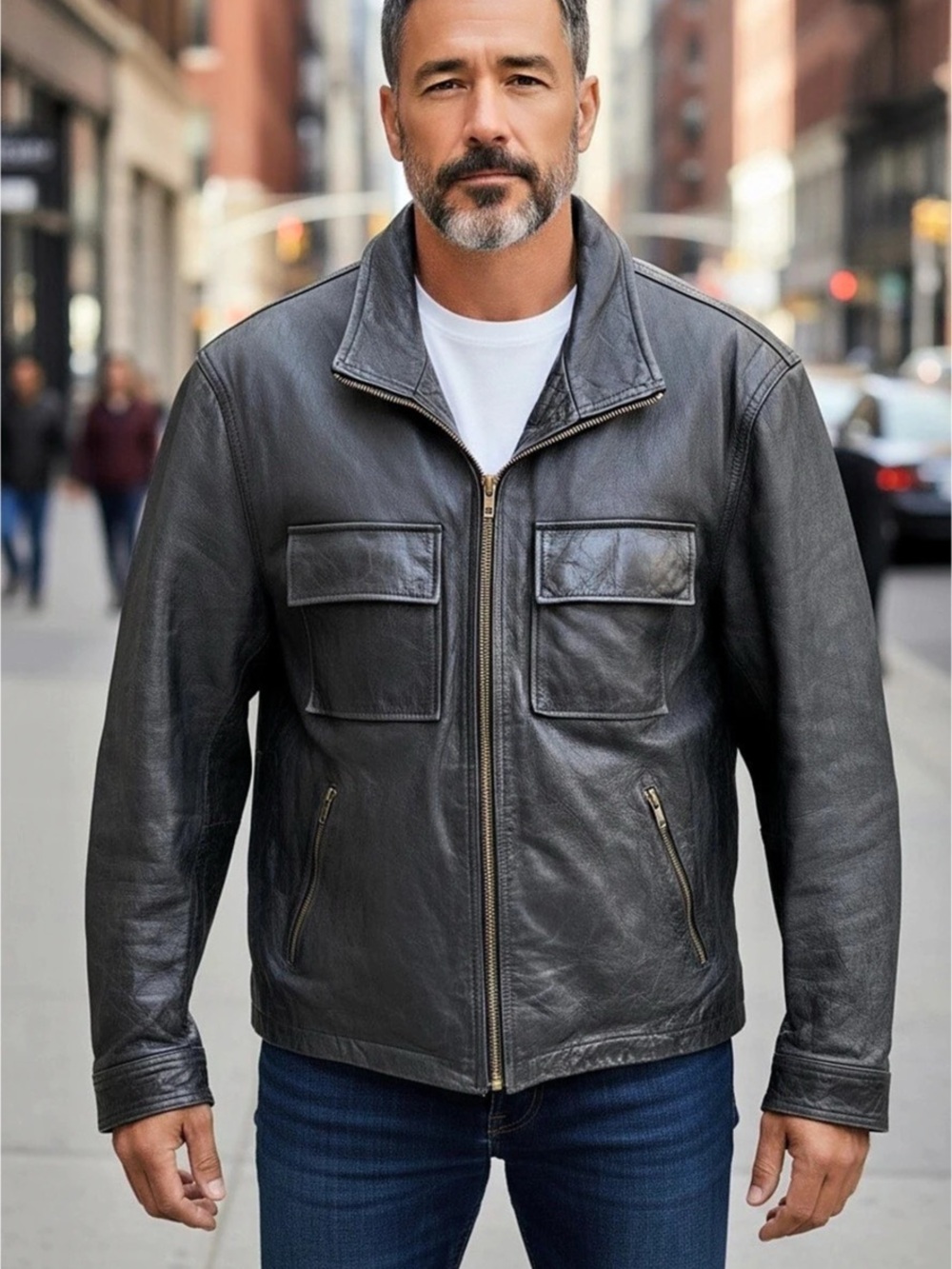 Express Men Black Genuine Leather Full Zip Pocket Jacket Black Leather Moto